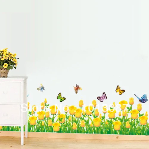 Tulip Flower Butterfly Wall Border Sticker 3D Decoration Bedroom Stickers New 2014 Paper Tulip Flower Butterfly Wall Border Sticker 3D Decoration Bedroom Stickers New 2014 Paper