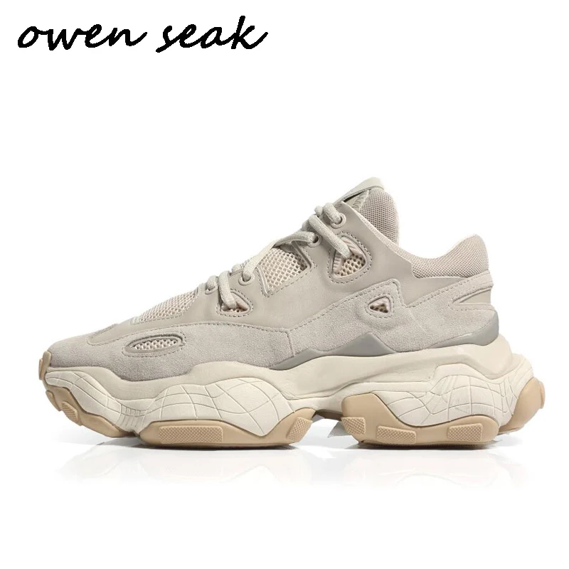 

Owen Seak Men Casual Shoes Luxury Lace-Up Suede Leather Trainers Summer Man Height Increasing Flats Spring Daddy Shoes Sneakers