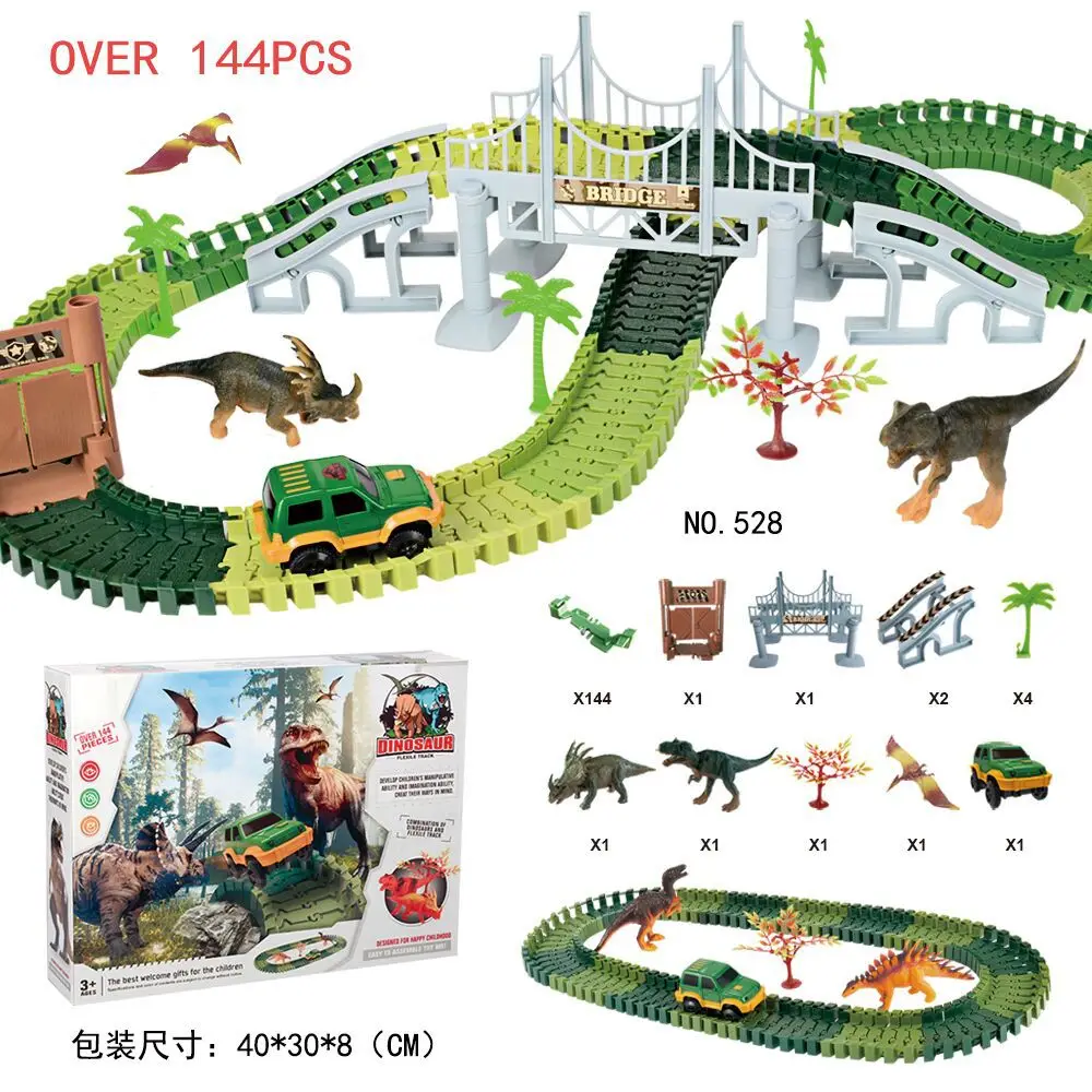 144Pcs Dinosaur Model DIY Assembled Electric Dinosaur Track Magical Track Children Educational Spell Inserting Track Toy for boy