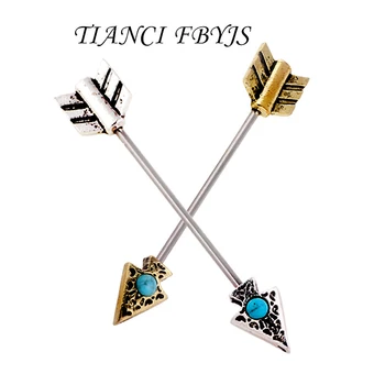 

TICNCI FBYJS Ear Piercing Long 38mm Barbell Blue Cone Tragus Cartilage Ear Barbell Industrial Ear Stud Piercing