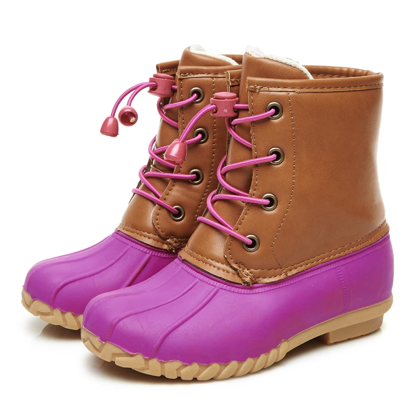 

Girls Mid Calf Boots Lace Up Fashion Boots Winter Kids Plush Warm Snow Boots Princess Flat Rubber Boots Shoes AA51186