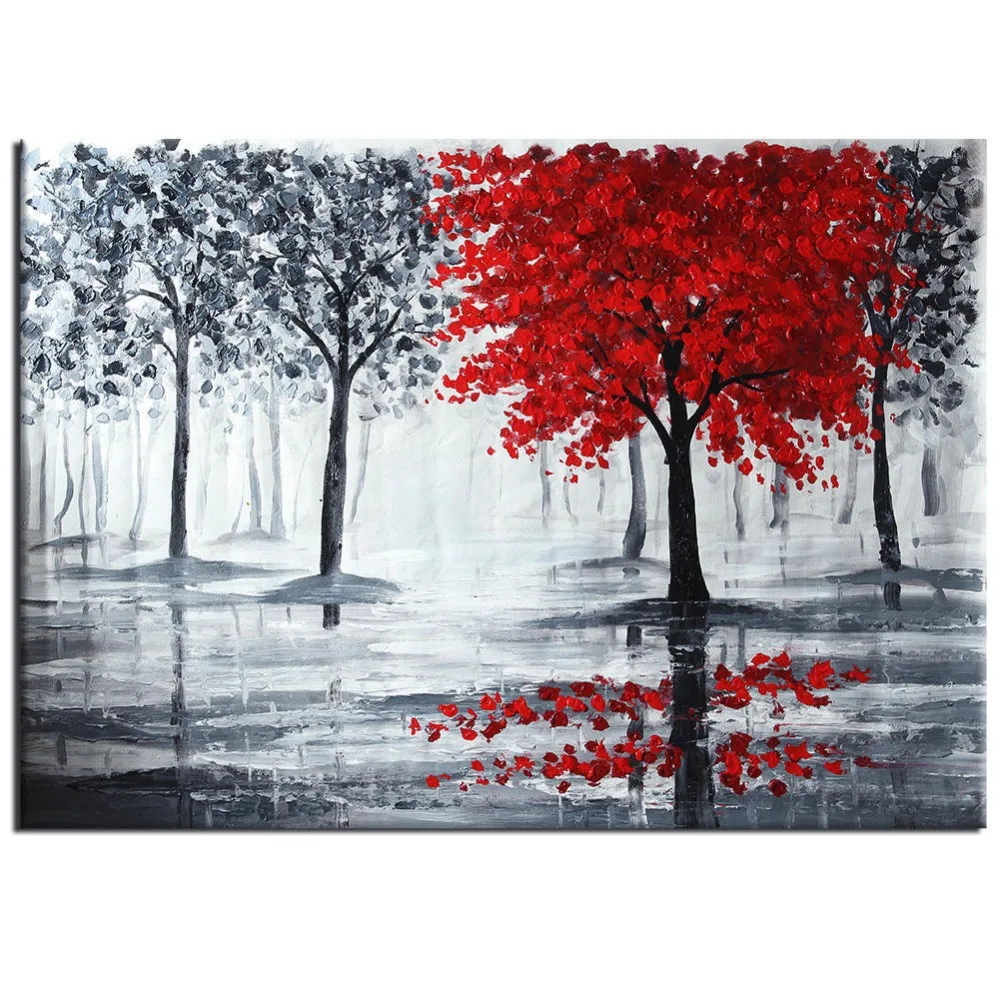 

Frameless Pure Handmade Oil Paintings on Canvas Abstract Plant Tree Handpainted Wall Art Pictures for Home Room Office Decor