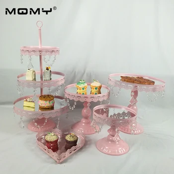 

5PCS/ Set Gold Pink Silver Beautiful Tray 3 tier Cupcake Dessert Display Decoration Tools Wedding Crystal Mirror Cake Stand set