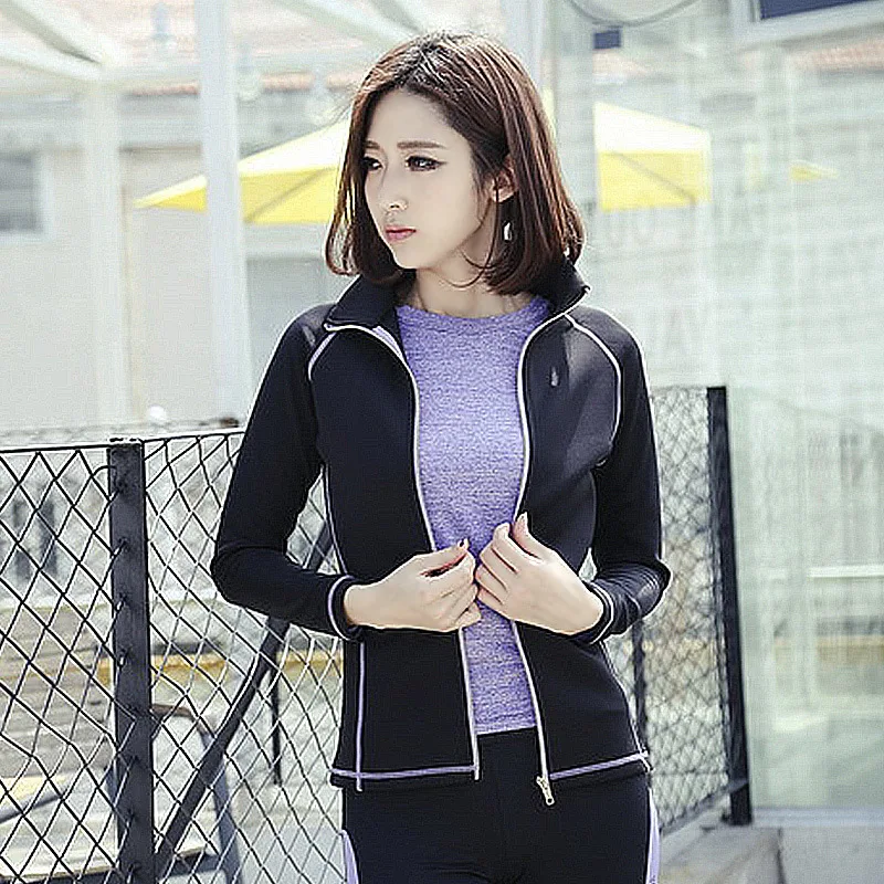 Autumn and winter female outdoor sports font b jacket b font slim Yoga coat collar long