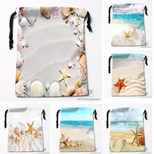 Пользовательские летние пляжные камень морских раковин Drawstring дорожные сумки для хранения мини-сумка Плавание Пеший Туризм игрушки мешок Размеры 18x22 см#0412-04-216