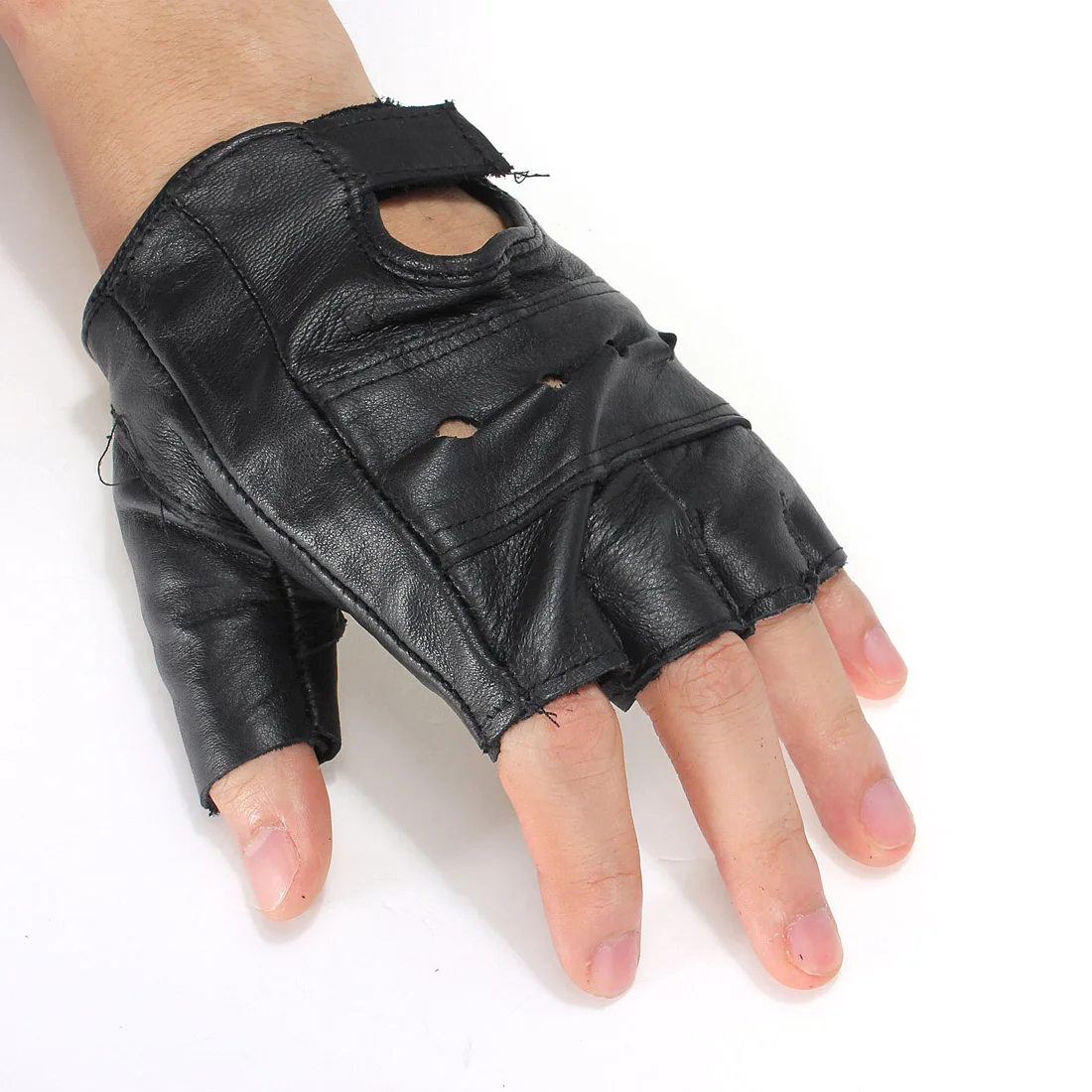 2 шт M черные кожаные мотоциклетные перчатки без пальцев из воловьей кожи с вентилируемым покрытием