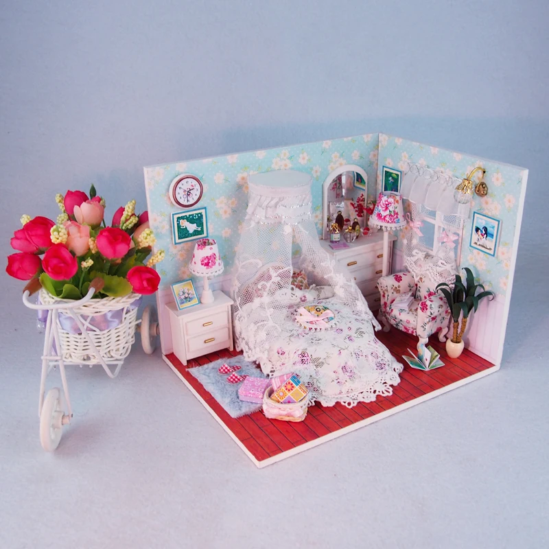 

New Led Light Miniature Doll House Princess Dollhouse Diy Kit Box Wooden House Model Toy With Furniture Birthday Christmas Gifts