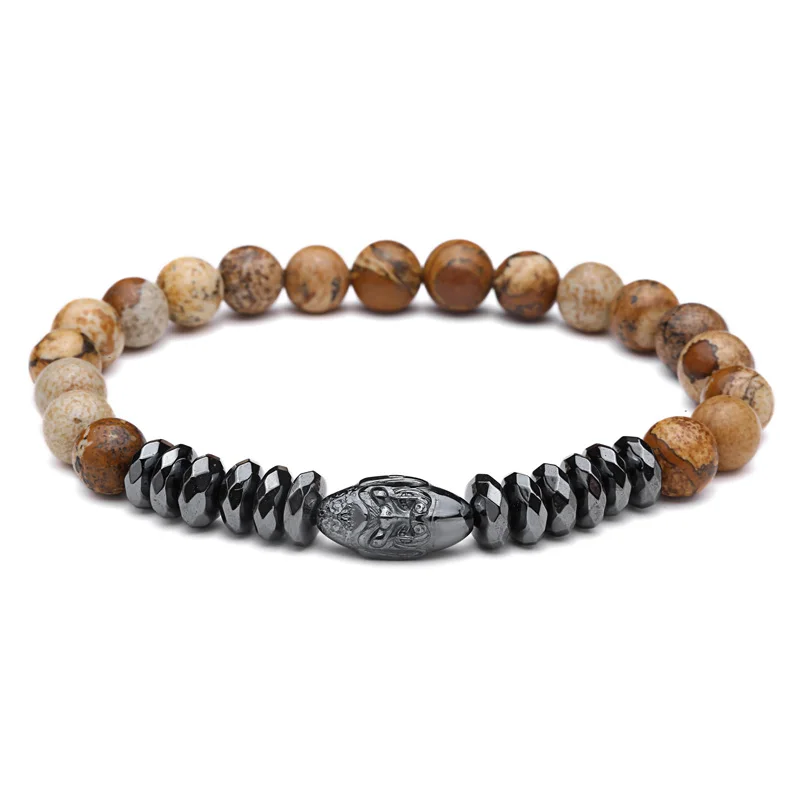 

Mcllroy Natural Stone Beads Bracelet For Men Women Ball CZ Zircon Skull Accessaries Charm Bracelets Bangles Men Jewelry pulseira