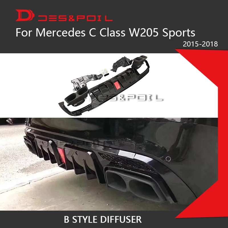 

Plastic C Class B Style Rear Diffuser Lip For Mercedes Benz W205 Rear Bumper Sports AMG 2015-2018 Fits C180 C200 C220 C250 C63