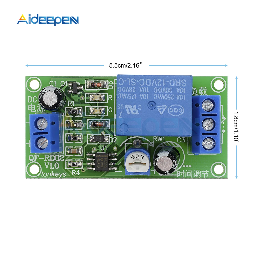 DC 12V 10 V-14,5 V проводимость NE555 таймер задержки переключатель регулируемое время задержки релейный модуль выключить 1~ 60 секунд