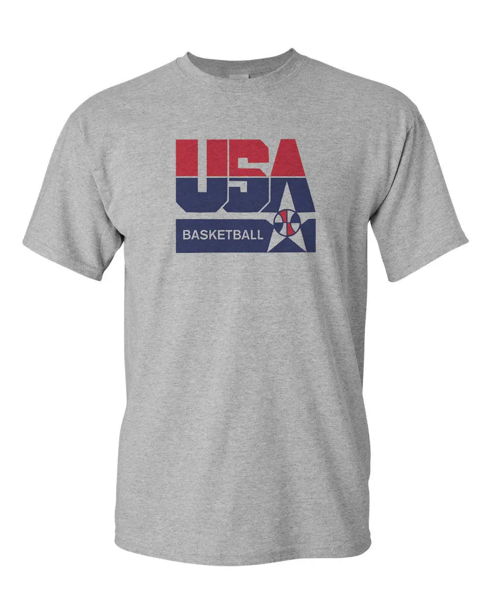 USA BASKETBALL MEN'S HEAVY COTTON T-SHIRT SUMMER LEAGUE TEE NEW - SPORT GREY Fashion Style Men Tee,100% Cotton Classic tee