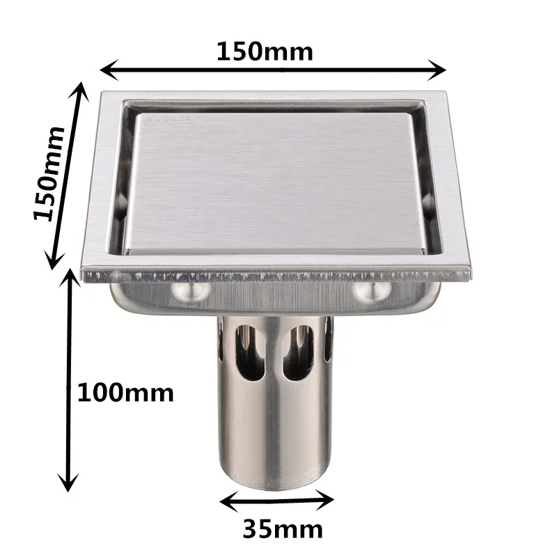 Плитка вставка квадратный Пол Отходов решетки Ванная комната Душ слив 110x110 или 150x150 мм, 304 нержавеющая сталь