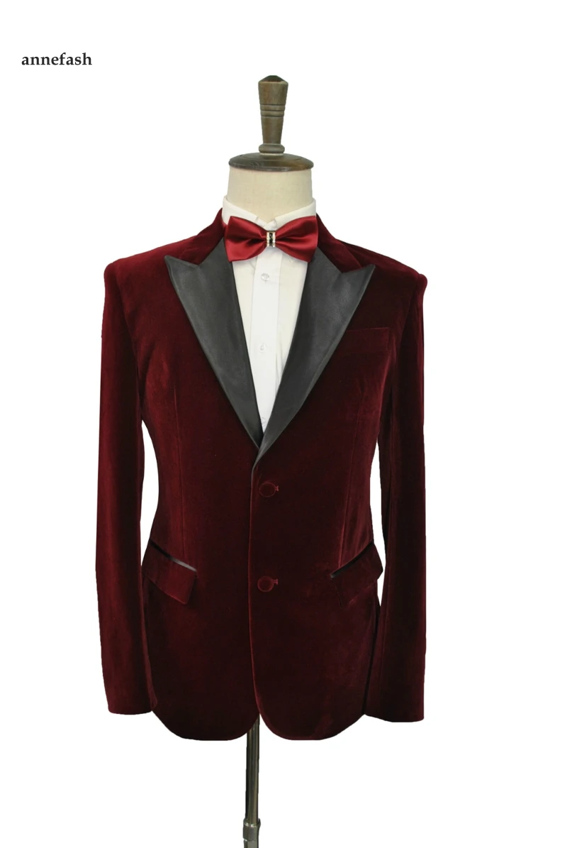 Бархатный цвет бордового цвета мужской костюм на заказ винно красная куртка