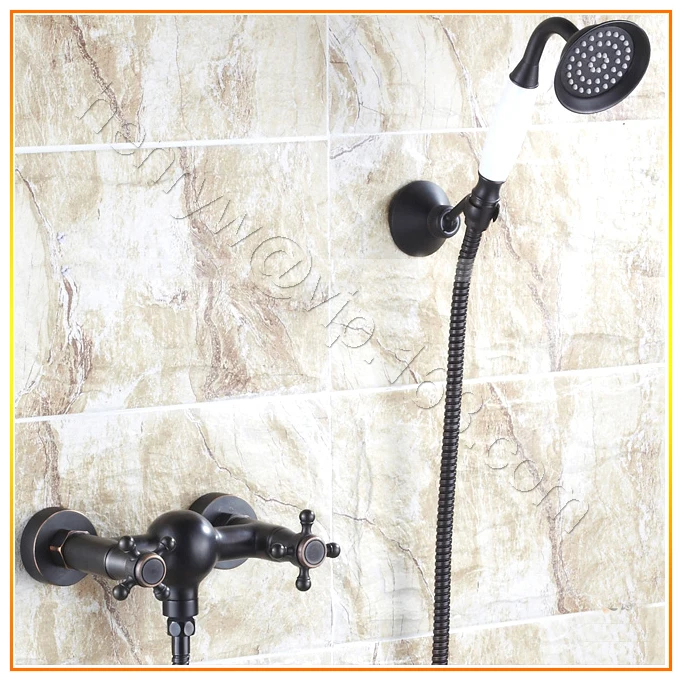 

L15770 - Luxury Wall Mounted Dual Handle Blackened Brass Shower Faucet