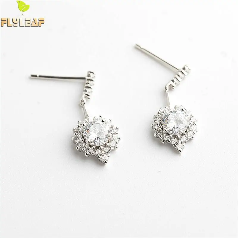 

Flyleaf 925 Sterling Silver Cubic Zirconia Drop Earrings For Women Luxury Simple Dangle Earings Fashion Jewelry Wedding Party