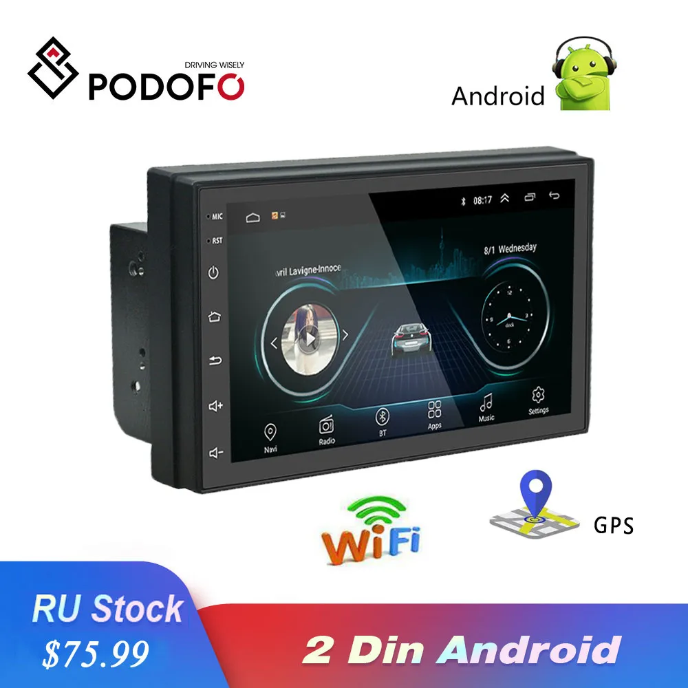 Podofo 2 Din 7'' Android Car Radio GPS WIFI Multimedia Player Touch Screen Bluetooth FM Auto Audio Stereo Mirrorlink