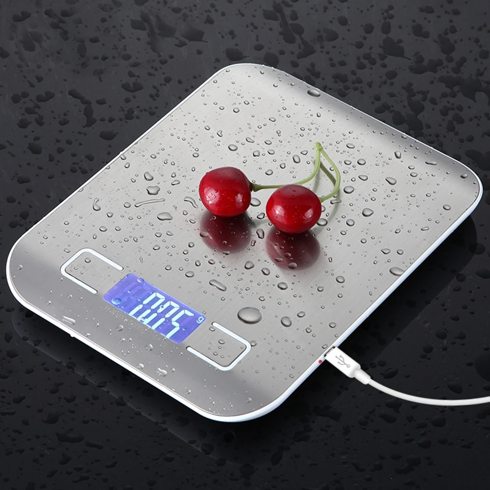 

USB Charge Digital Kitchen Scale LCD Backlight 5kg/10kg 1g Electronic Cooking Food Balance Measuring Weight Precision Scales