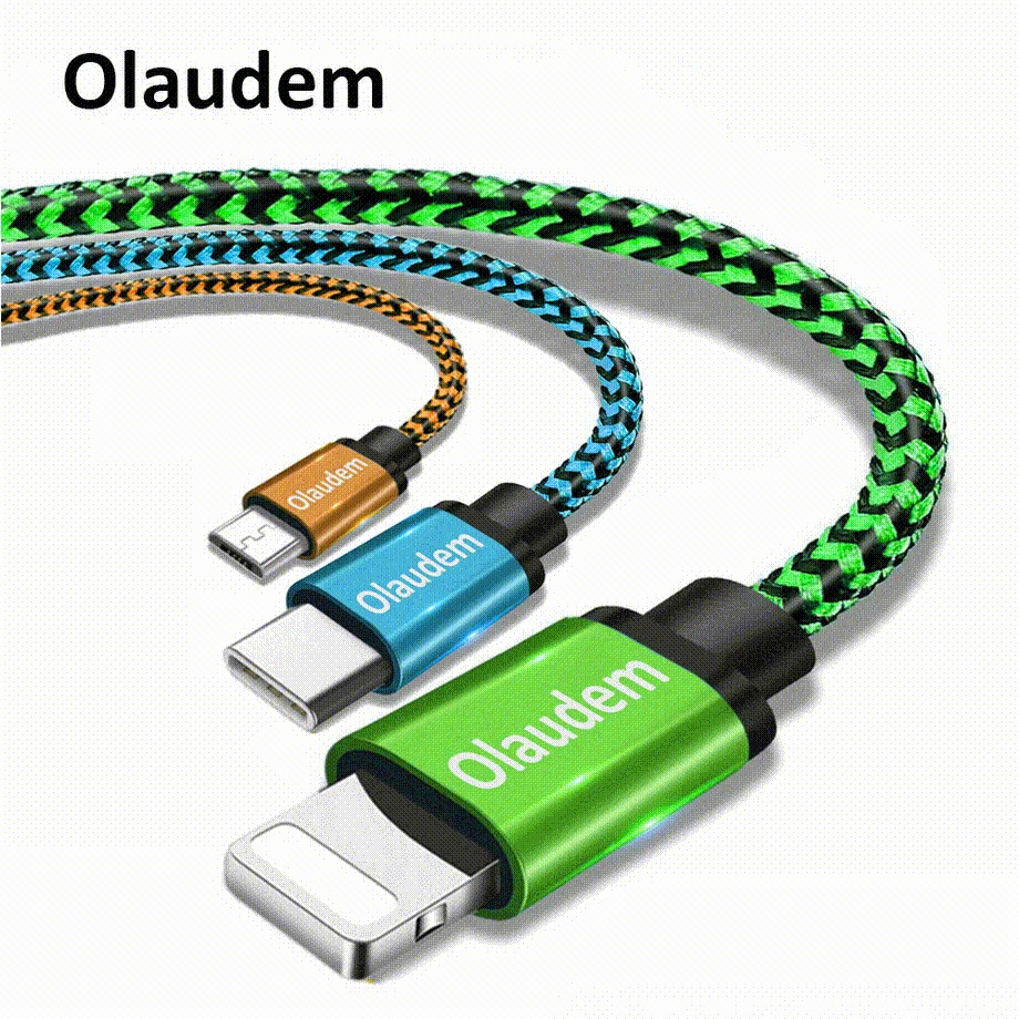 Olaudem USB Cable for iphone Cable XR XS Max X 8 7 6 6S 5 S plus Micro USB Cable USB Type C Cable for Samsung Xiaomi Huawei