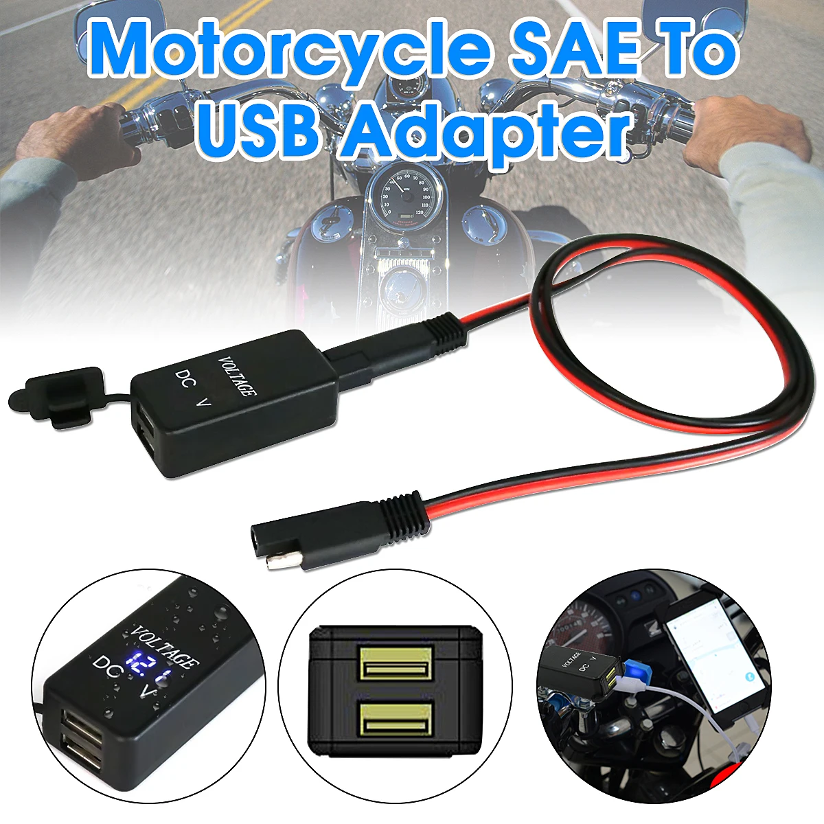 Motorcycle Charger USB Dual Port SAE To USB Adapter Waterproof Motorcycle Quick Disconnect Plug