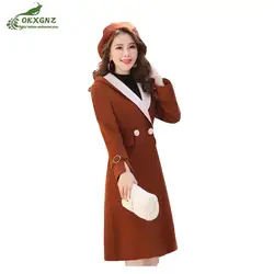 Высокое качество Новые Зимние утолщенные пальто женские выше колена Длина Большие размеры высокого класса с капюшоном Wild шерстяное пальто