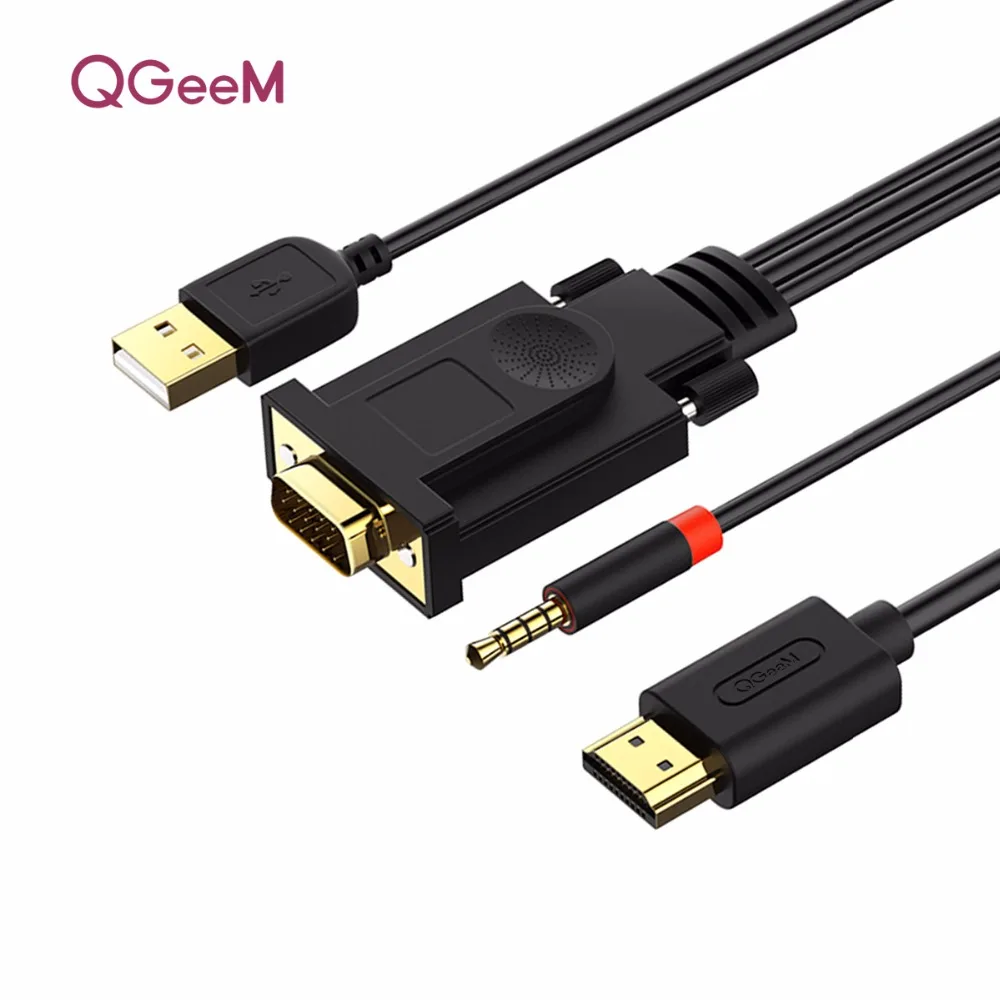 QGEEM VGA To HDMI Cable With Audio 1080p60Hz VGA HDMI Adapter