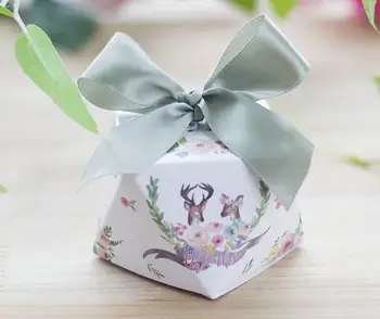 

European green diamond shape cartoon couple deer Candy Boxes Wedding Favors Bomboniere paper Gift Box Party Chocolate box