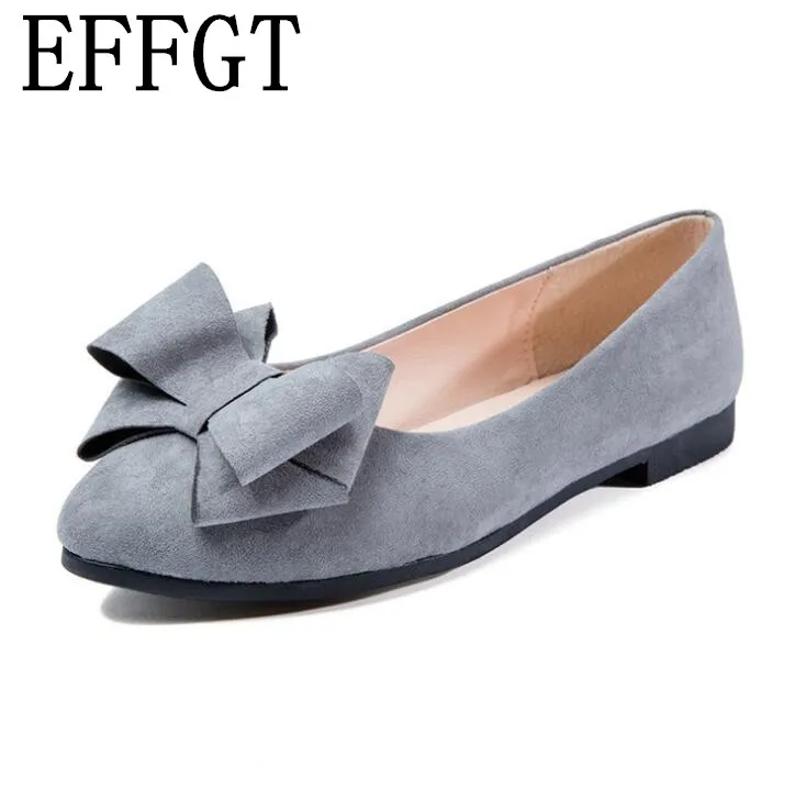 

EFFGT 2019 Spring Summer Sweet Bow Women Single Shoes Flat Heel Soft Bottom Ballet Work Flats Shoes Woman moccasins Z409