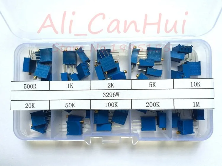 50 шт./лот 3296 Вт многооборотный Подстроечный резистор потенциометра Комплект Высокая Точность 3296 переменный резистор 500R 1K 2K 5K 10K 20K 50K 100K 200K 1M
