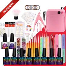 Полный маникюрный набор, 36 Вт, УФ-лампа, кисти для ногтей, 8 шт., Гель-лак для ногтей, верхнее Базовое покрытие, Лаки, впитывающий гель для ногтей, набор инструментов