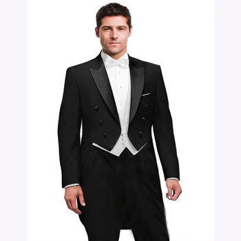 

Fashionable Black Tailcoat Groom mens Tuxedos 2017 Groomsmen Men's Wedding Prom Suits Bridegroom men suit (Jacket+Pants+Vest)