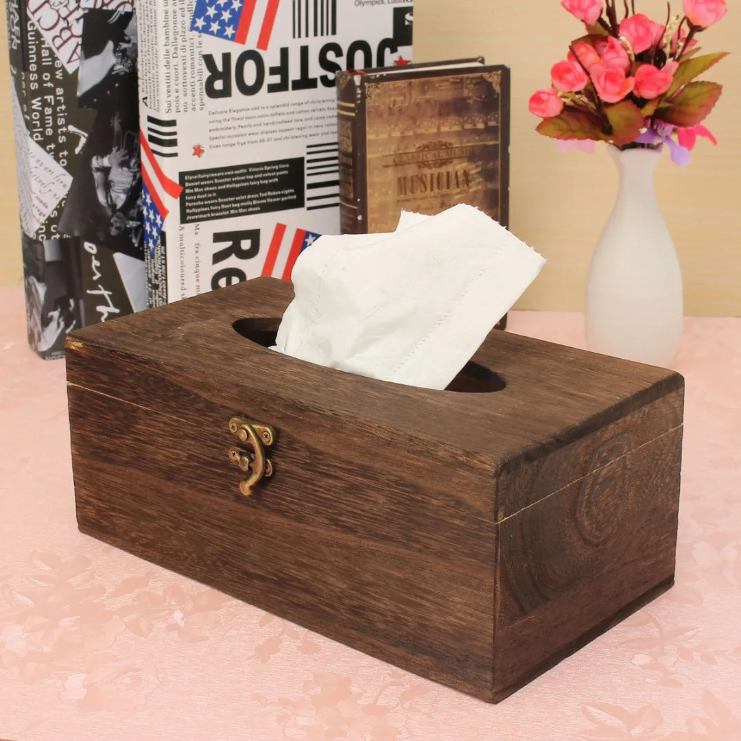 JX-LCLYL Retro Wooden Tissue Paper Box Case Cover Napkin Holder Bar Home Decoration New
