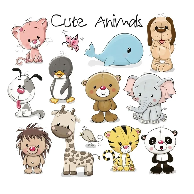 

Set of Cute Animas Iron On Transfers For Kids Clothes Thermal Heat Transfer Vinyl Sticker Transfer Cartoon PVC Patch Applique
