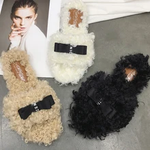 

Moxxy Home Fur Slippers Women Bow-kont Winter House Slippers Fur Flip Flops Sandals Fur Shoes Woman Flats Mules Indoor Slippers
