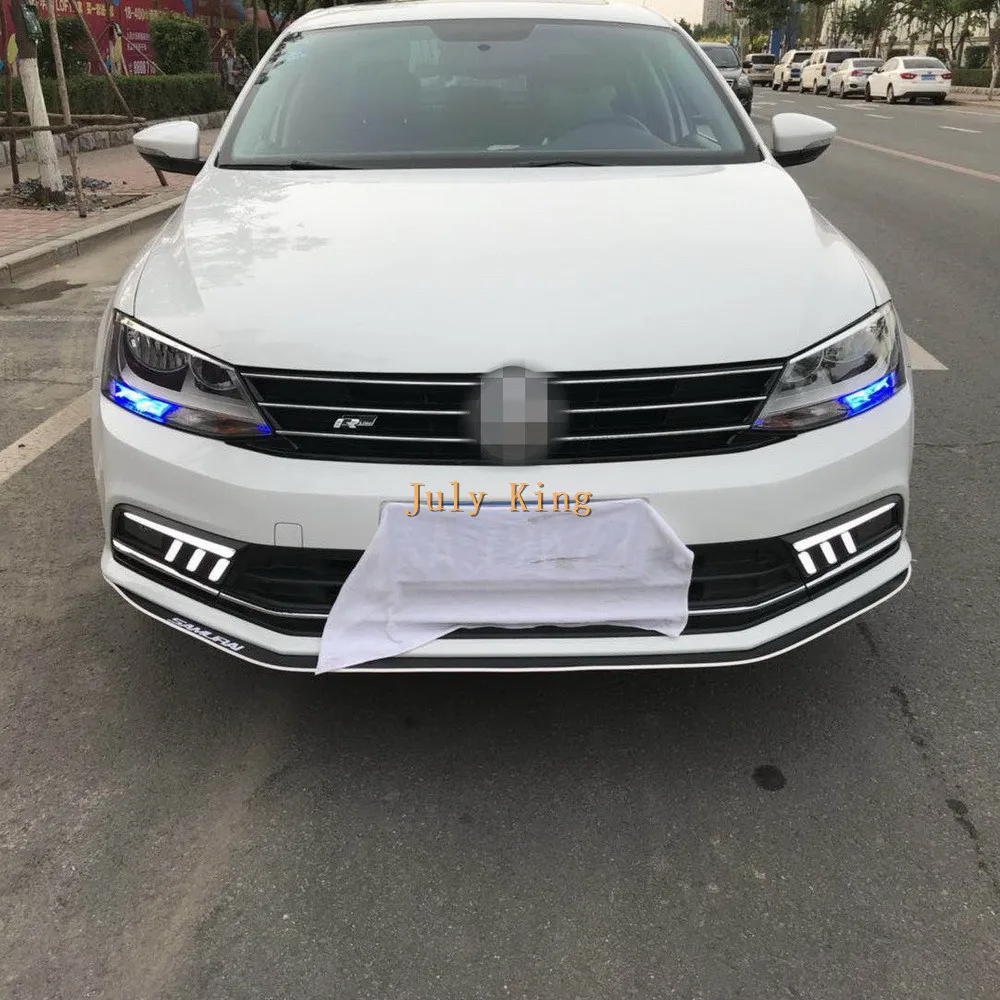 Июля King светодиодный Габаритные огни чехол для фары для Volkswagen Jetta Sagitar-18, СВЕТОДИОДНЫЙ DRL+ стример поворотники+ Ice Blue Night DRL