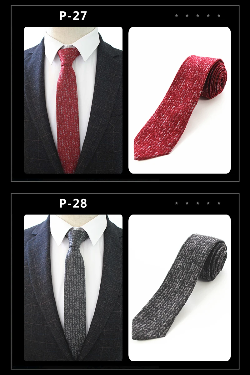 Fashion Men's Wool Cotton Striped Skinny Tie 6cm Narrow Slim Cravate ties for men Casual wedding business neckties gravatas