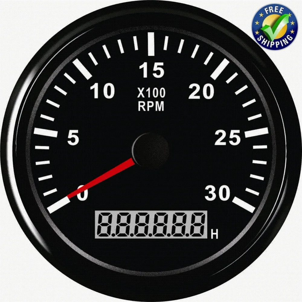 

Marine Modified Instrument Panel Revolution Meters 85mm 0-3000RPM Tachometers Waterproof with Hourmeter LCD Display 9-32v Black