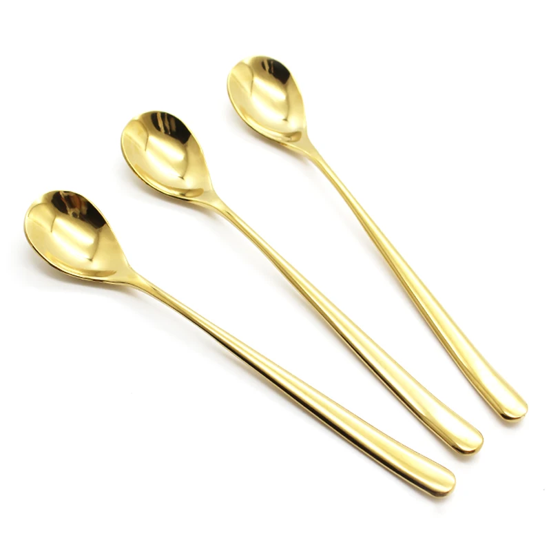 3Pcs/lot Golden Mixing Spoon Long Handle Mini Honey String Spoon Gold