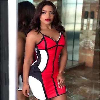 

2019 Mini Dress Sexy Patchwork Backless Spaghetti Strap Women Fashion Bandage Sleeveless Night Club Body con Dresses Wholesale