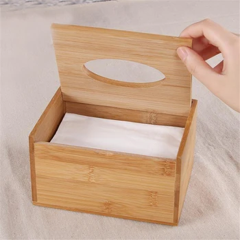 Fashion Style Bamboo Square Tissue Box Creative Seat Type Roll Storage Paper Box Tissue Canister Eco-Friendly Wood Table Decor 3