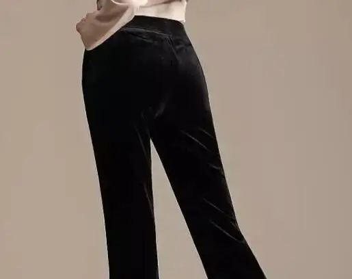 Зимние новые Брендовые женские длинные брюки бархатные брюки прямые со средней талией однотонные бархатные удобные эластичные повседневные брюки - Цвет: black