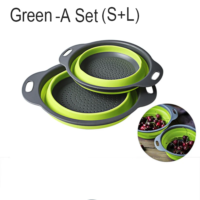 Multifunction Kitchen Collapsible Silicone Colander Fruit Vegetable Strainer Space Saver 899 - Color: Green SL