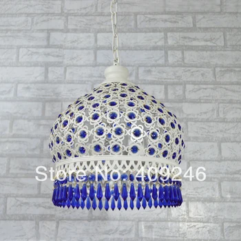 

M size WHITE IRON SHELL BLUE K9 Crystal Ceiling Pendant Lamp Lighting Chandelier Bedroom dining Bohemia corridor bedroom