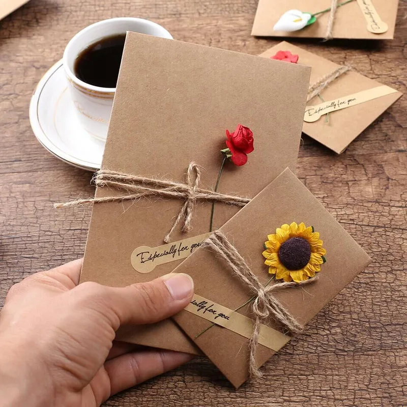 

Handmade Creative Birthday Small Greeting Card Retro Kraft Paper Business Wish Card Thanksgiving Holiday Card Small Card Custom