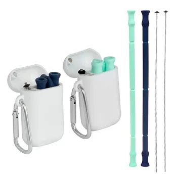 

Collapsible Silicone Straw Reusable Folding Drinking Straw With Carrying Case And Cleaning Brush For Travel Home Office Drinks