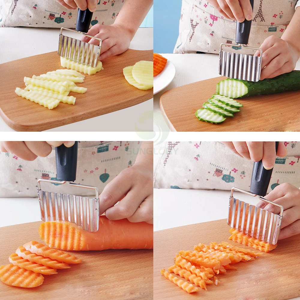 Stainless Steel Potato Cutter Vegetable Fruit Cutter Potato Slicer Wavy Edged Knife Kitchen Gadget Cooking Tools