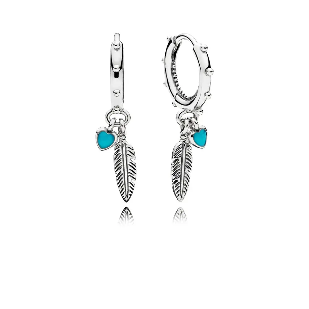 

COSEN Summer NEW PAN 100% 925 Sterling Silver Spiritual Feathers Earrings Dangle,Turquoise Enamel Original Jewelry Woman Gift