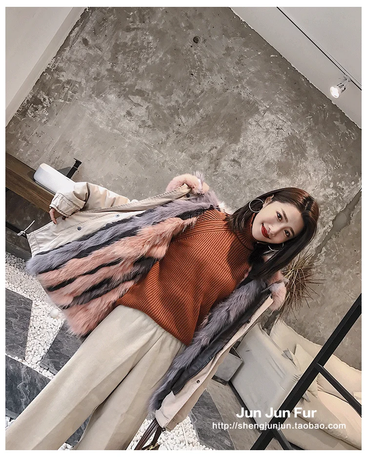 Piecon Female New Fox Inner Bile Parker Overcoat Long Couple Out-of-season Cleaning Fur Overcoat