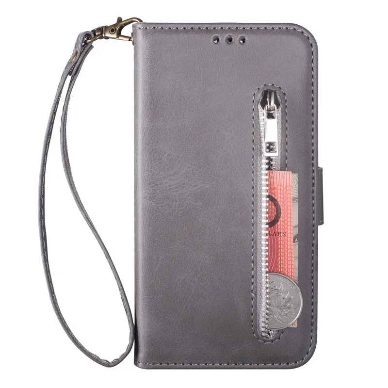 Роскошный чехол-бумажник из искусственной кожи на молнии с откидной крышкой для samsung Galaxy S10E S8 S9 S10 Plus Note 8 9 S6 S7 Edge с магнитной подставкой - Цвет: gray