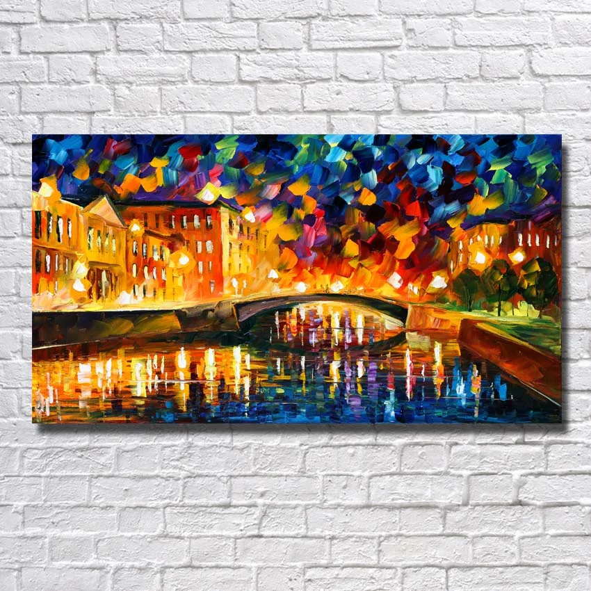 Large size 100% handpainted knife night street Oil Painting On Canvas Wall Art picture for sitting Room home Decoration no frame | Дом и сад