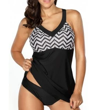 Плюс размер XL до 6XL купальники полосатый принт женский купальный костюм ретро перекрестная повязка женский большой купальный костюм большого размера танкини набор